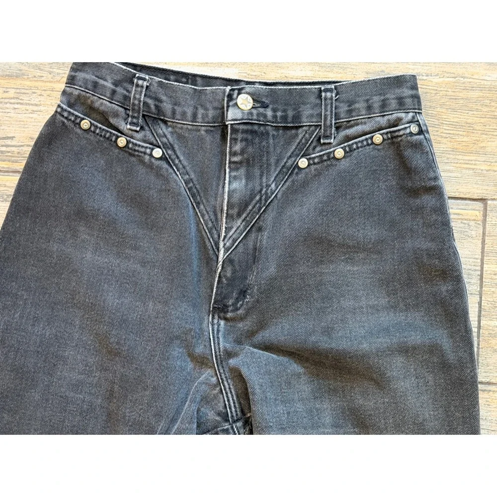 Vintage Western Studded High Waist Jeans Faded Black Straight Leg 27x33 Bareback
